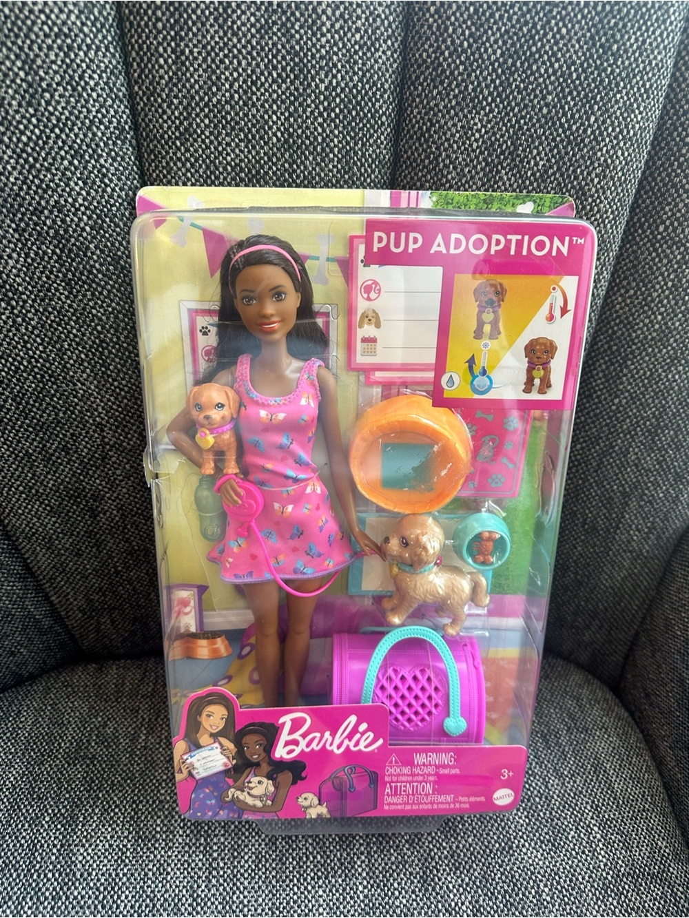 Barbie Pup Adoption Doll in Pink Dress with Puppy Accessories